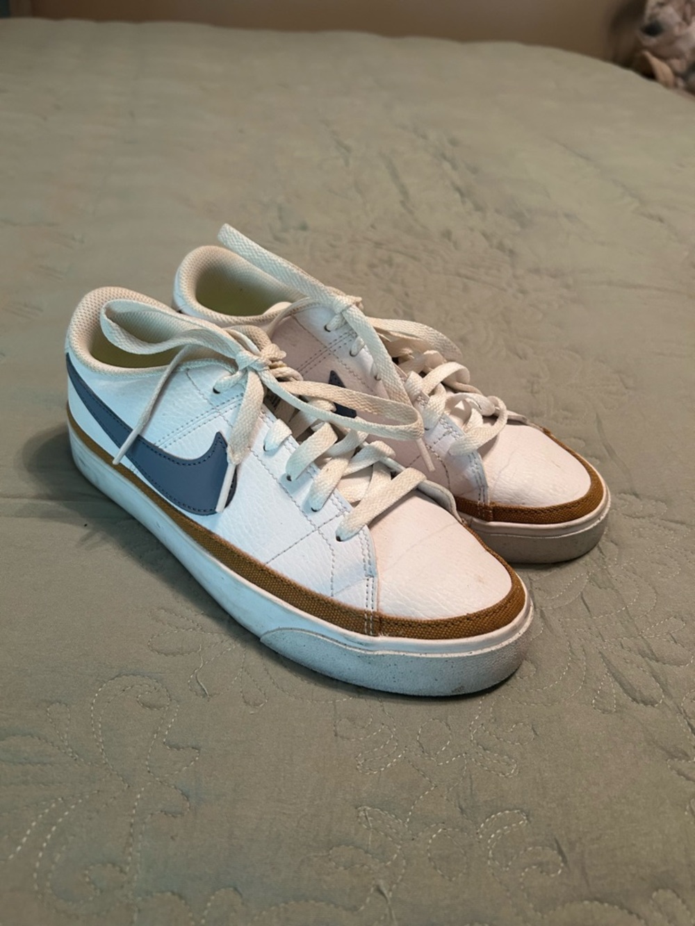 Nike White Sneakers with Light Blue Accents